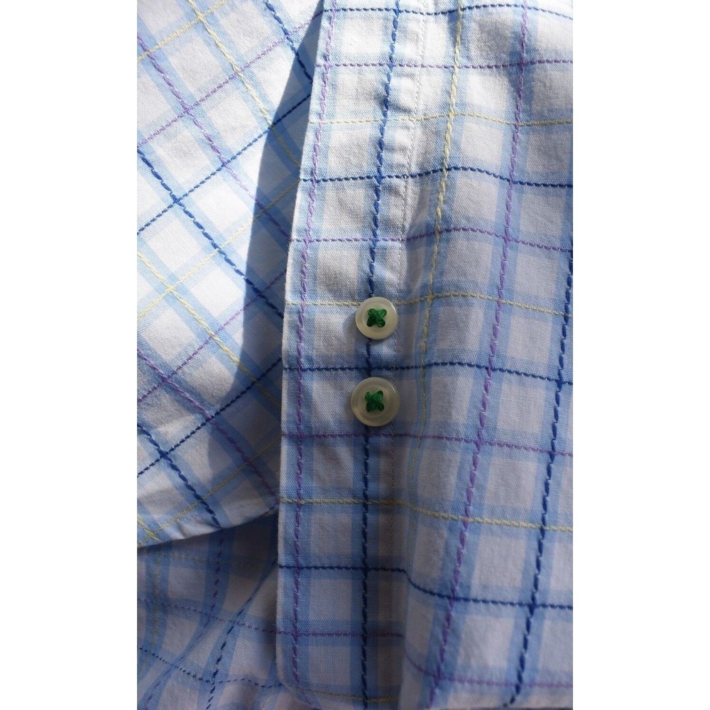Tommy Hilfiger Men's Blue Plaids & Checks L/S Button Up Cotton Medium Shirt - Picture 9 of 12